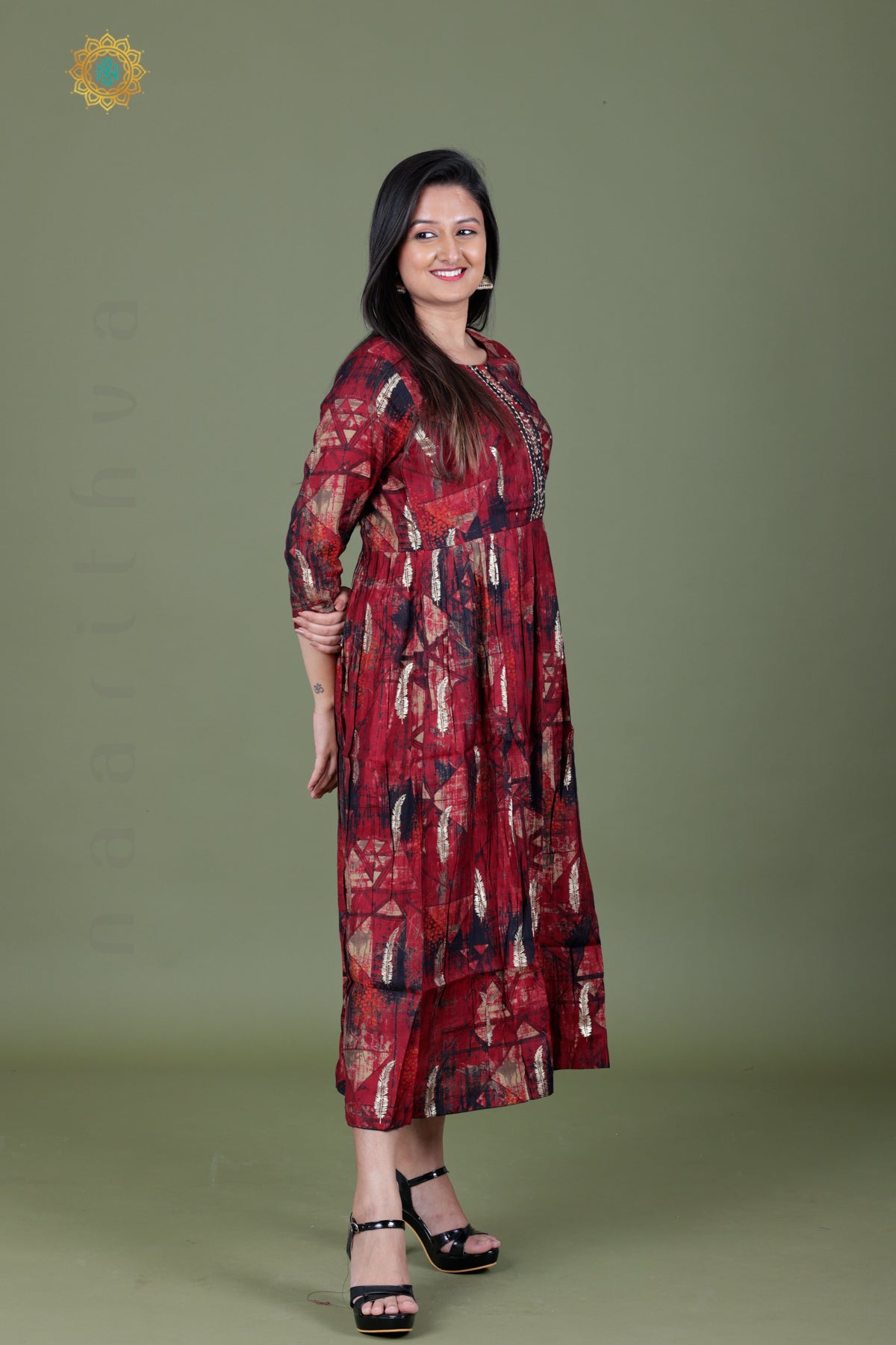 Buy jaipuri Women's Cotton Printed Traditional Long Midi Maxi Kurti/One  Piece Dress (Black Camel) at Amazon.in